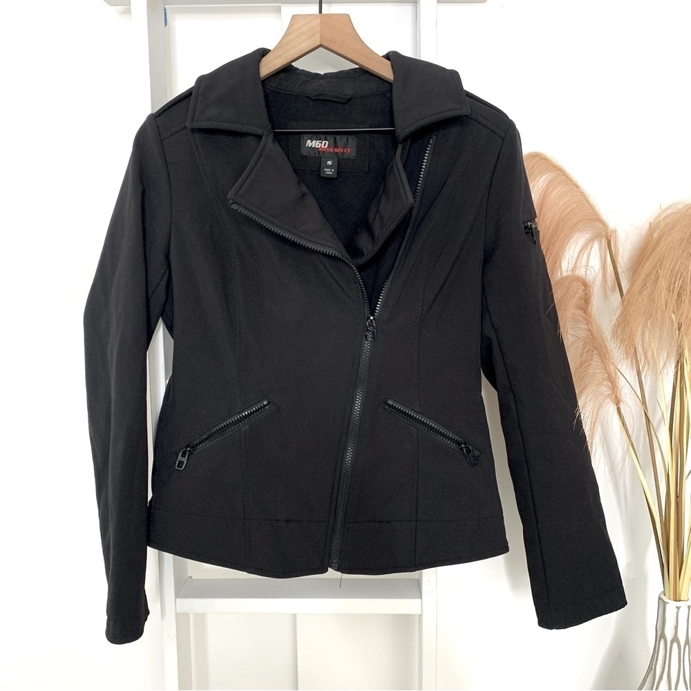 Miss Sixty  M60 Moto Jacket Diagonal Zip Black Stretch Size Small
